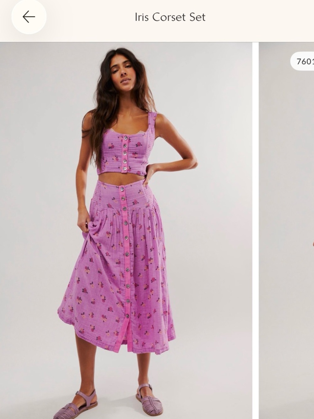 Free People Iris Corset Set Skirt - Lavender Floral Midi Skirt, size XS